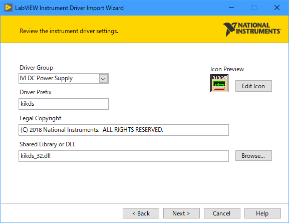 Review the instrument driver settings